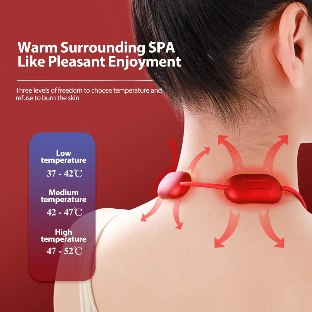 Mini Hanging Neck Massager Portable Muscle Stimulator Hot Compress Pulse Neck Massager Rechargeable Cervical Spine Massager